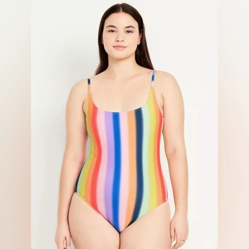 NWT Old Navy Rainbow Striped One Piece Swimsuit Size XXL